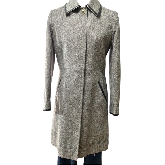 Coach Long Wool Herringbone Coat, Gray, Small - Picture 5 of 13